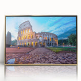 Acrylic print of Rome scenery with gold frame, featuring soft earth tones in an art deco style.