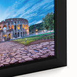 Extra large framed canvas featuring a textured depiction of Rome with vibrant colors on a black background.