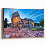 Framed canvas depicting vintage-style Rome landscape in black and gold tones, ideal for bedroom wall art.