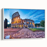Vintage poster art of Rome with colorful imagery on extra-large framed canvas, ideal for living room decor.