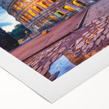 Art deco poster of Rome with muted earth tones on rolled canvas, suitable for dining room wall art.