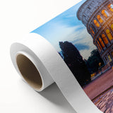 Art deco poster of Rome scenery in muted earth tones on rolled canvas.