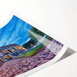 Extra large wall art featuring line art flowers over a scenic Rome backdrop on a rolled print.