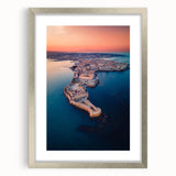Extra large abstract art print of Sicilian scenery, featuring textured earth tones in a silver frame.