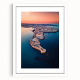 Textured art depicting an abstract Sicilian landscape in muted earth tones, framed with a white mat.