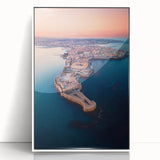 Mid-century modernist art depicting a Sicilian landscape, with muted earth tones on a framed acrylic.