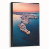 Black and white landscape art painting of Sicilian scenery on framed canvas, ideal for bedroom wall decor.