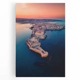 Black and white photograph of Sicilian landscape on stretched canvas, ideal for kitchen wall art.