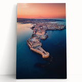 Large black and white stretched canvas of Sicilian landscape, ideal for kitchen wall art.