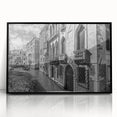 Large abstract wall art of Venice scenery in mid-century modernist style, with vibrant tones on black framed acrylic.