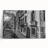 Black and white stretched canvas of Venice scenery, ideal for kitchen wall art.