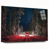 Large abstract wall art depicting a European scenery in muted tones on acrylic glass, ideal for bedroom or dining room decor.