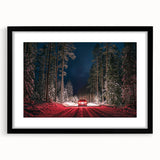 Extra large abstract art print featuring textured, colorful depiction of a European landscape on a black framed canvas.