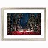 Extra large abstract art print featuring textured scenery of Latvia, in muted earth tones, framed in silver.