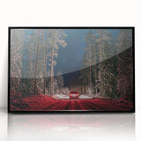 Large abstract wall art depicting a European cityscape in muted gray and blue tones, framed in black acrylic.