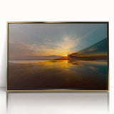 Mid-century modernist art depicting a European Lithuanian scenery in gold framed acrylic, suited for modern art wall decor.