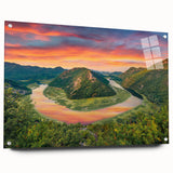 Acrylic print of a Montenegro landscape with vivid blue and green tones, suitable for bedroom or dining room decor.