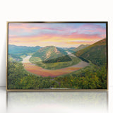 Acrylic print of a Montenegro scenery in art deco style, framed in gold, suitable as modern art wall decor.