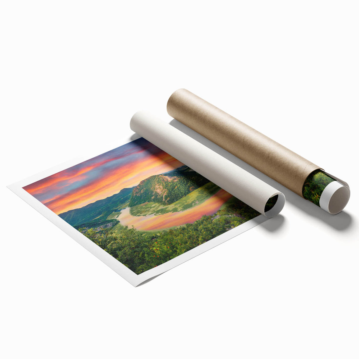 Extra large rolled print of a Montenegro landscape with vibrant greenery and floral elements.