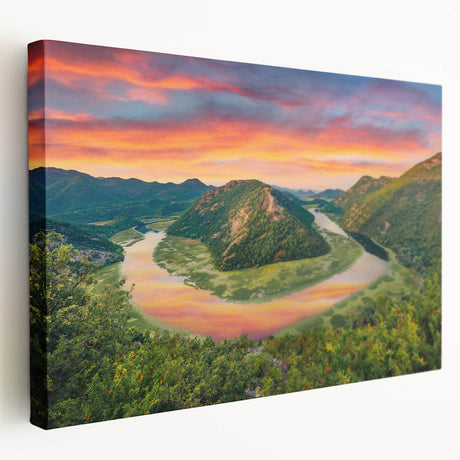 Large art print of a Montenegro landscape on stretched canvas, featuring muted earth tones, ideal for kitchen wall art.