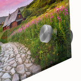 Large abstract wall art depicting a European Polish landscape in muted earth tones on acrylic glass.