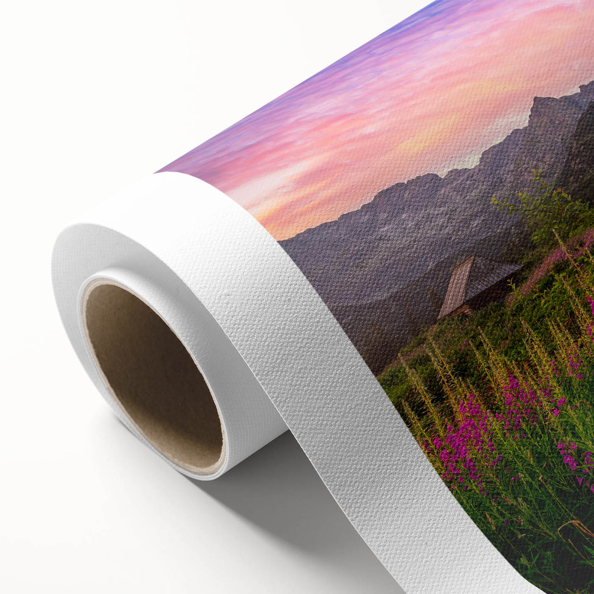 Art deco poster of a European scenery in muted pastel colors on rolled canvas, perfect for nursery wall art.