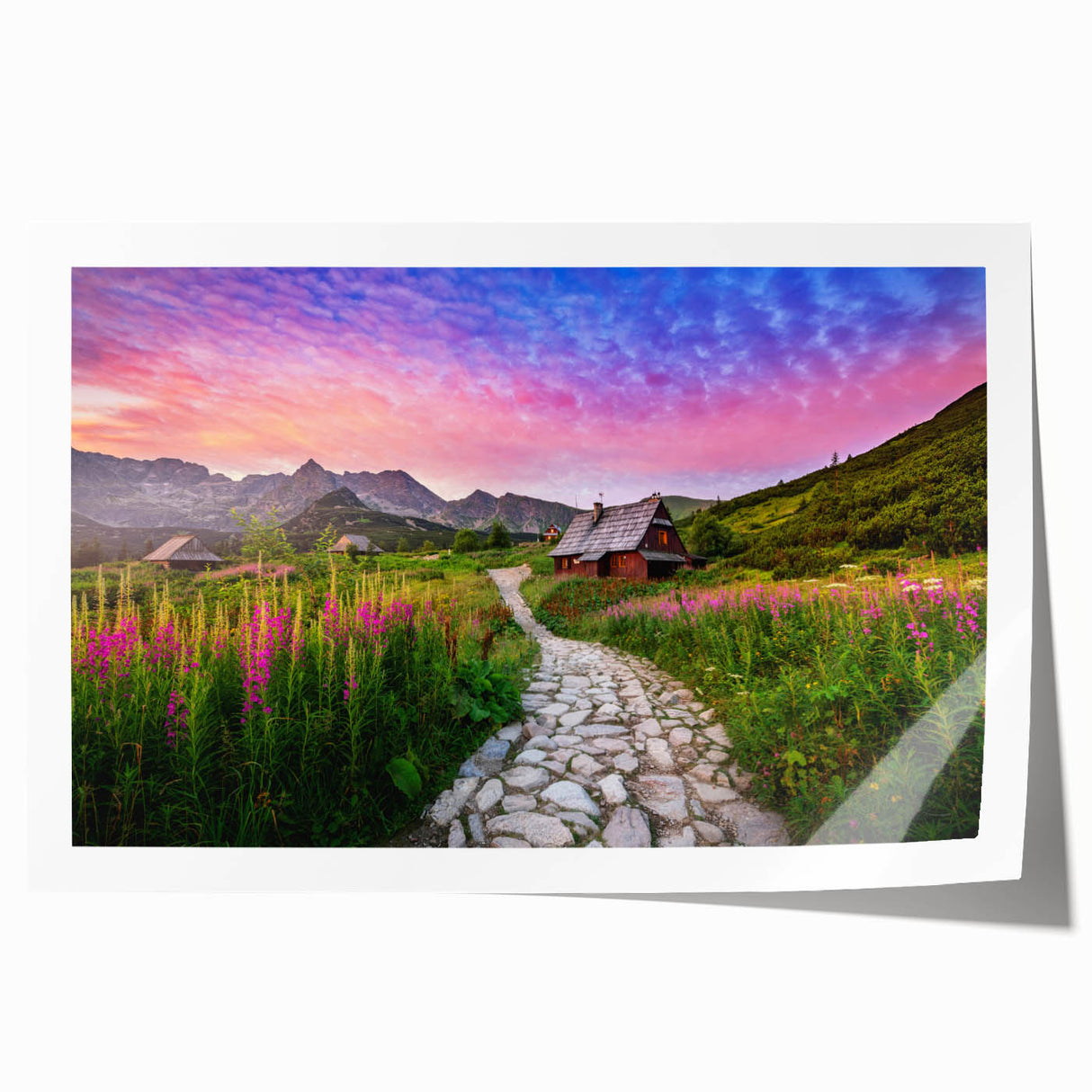 Extra large rolled print depicting a floral scene in muted earth tones.