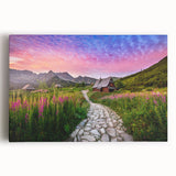 Black and white photograph of a European cityscape on stretched canvas, ideal for kitchen wall art.