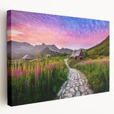 Large art print of a European scenery, featuring muted earth tones on stretched canvas, ideal for kitchen wall decor.