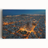 Black and white large art print of Barcelona scenery on stretched canvas, ideal for kitchen wall art or bedroom decor.