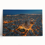 Large black and white stretched canvas of Barcelona scenery, ideal for kitchen wall art.