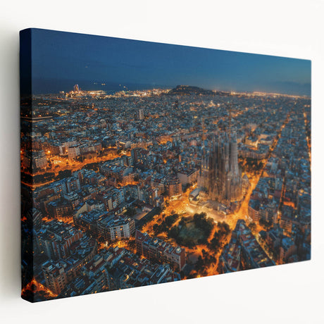 Large canvas print of Barcelona scenery in earthy tones, ideal for kitchen wall art.