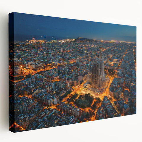 Large canvas print of Barcelona scenery in earthy tones, ideal for kitchen wall art.