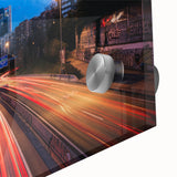 Large abstract wall art of Madrid scenery in muted earth tones on acrylic glass, suitable for dining room ambiance.