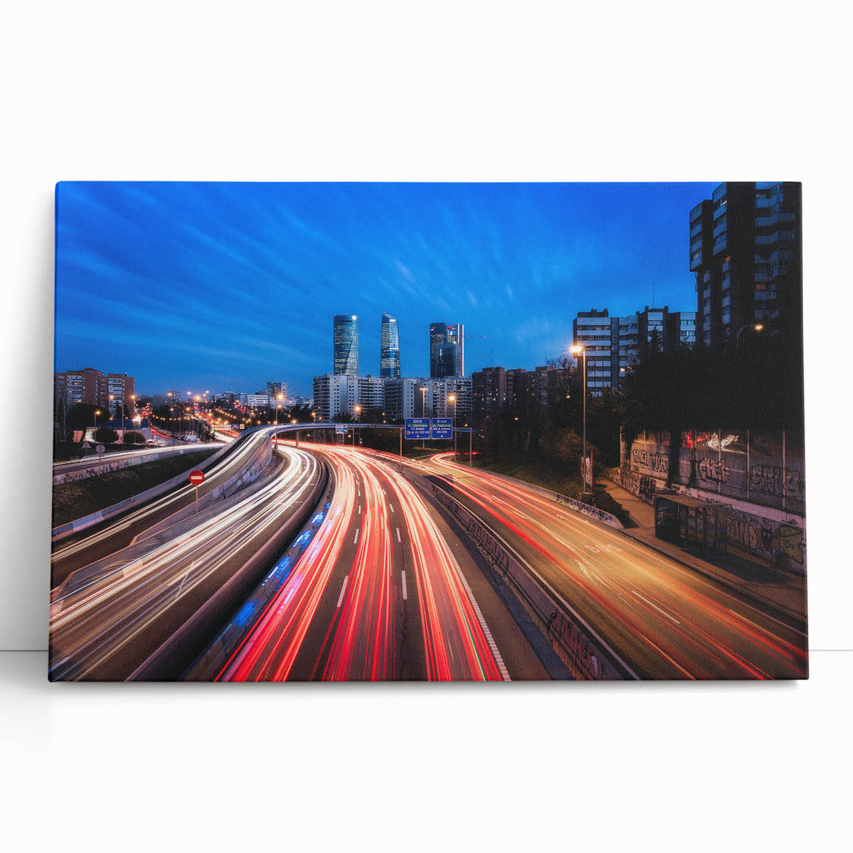 Black and white stretched canvas of Madrid scenery, ideal for kitchen wall art or bedroom ambiance.