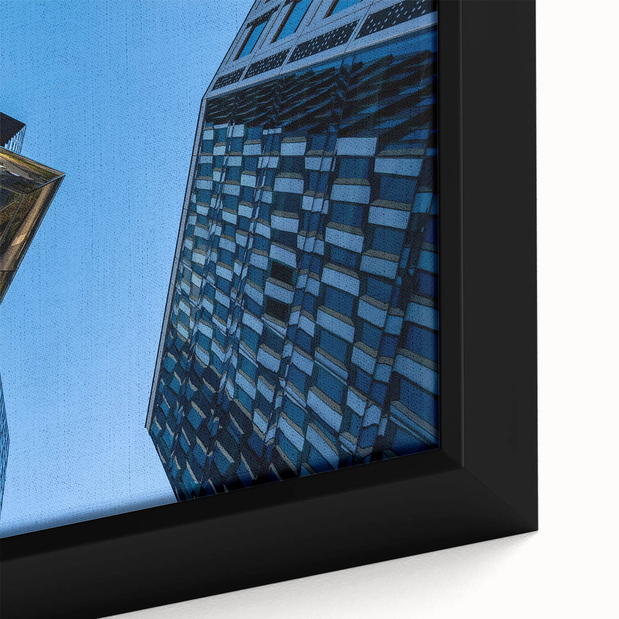 Extra large framed canvas depicting a textured black and colorful art scene of Stockholm, ideal for living room decor.