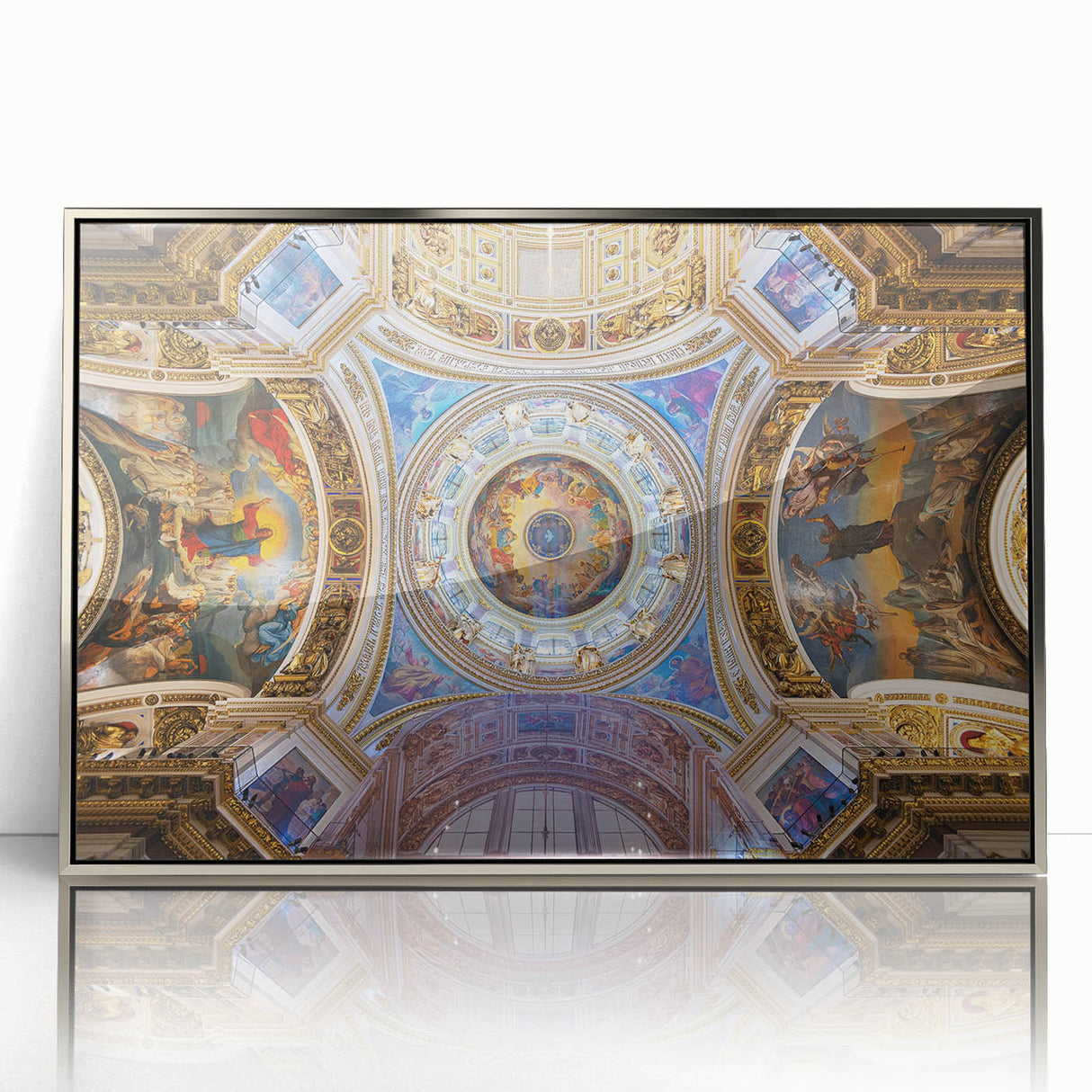 Mid-century modernist art of the Vatican scenery in muted gray tones on a framed acrylic, suitable for modern art wall decor.