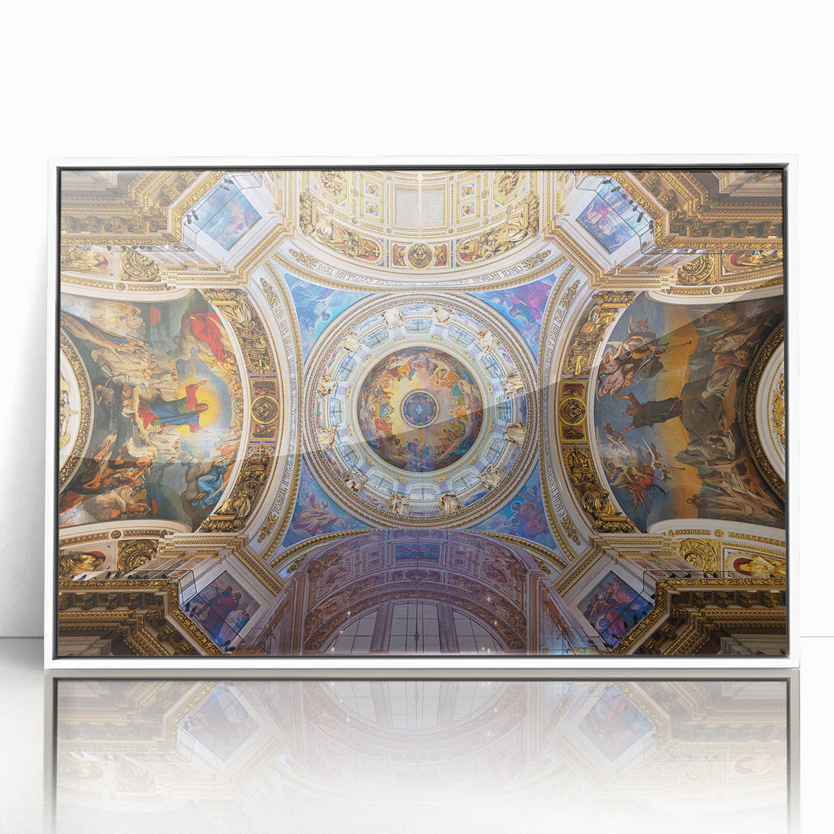 Acrylic print of the Vatican scenery in muted earth tones, framed in white, suitable for modern art wall decor.