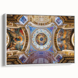 Vintage poster art of the Vatican in vibrant colors on a large framed canvas, ideal for living room decor.