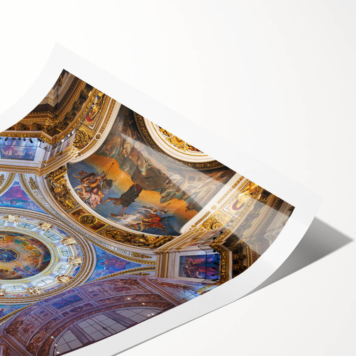Extra large wall art featuring line art flowers and European scenery in muted earth tones on a rolled print.