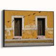 Black and white framed canvas of Quintana Roo landscape, featuring vintage poster art style, ideal for bedroom wall decor.