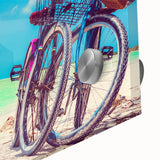 Large abstract wall art depicting Yucatan scenery in vibrant green and blue hues.