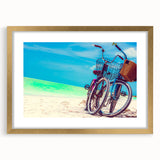 Extra large abstract art print depicting a textured scene of Yucatán, Mexico, in muted earth tones, framed in gold.