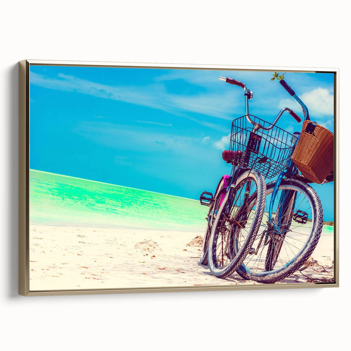 Framed canvas depicting a vintage Yucatan landscape in muted gold and black tones, ideal for bedroom wall art.