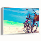 Vintage poster art of a Yucatan scenery on a white-framed canvas, featuring vibrant colors, ideal for living room decor.
