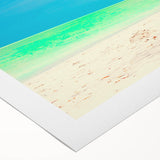 Art deco poster featuring a stylized Yucatan scenery in muted gold and teal, on rolled canvas.