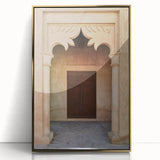 Acrylic print of Dubai skyline in gold tones on a framed canvas, suitable for modern art wall decor.