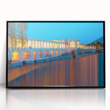 Large abstract wall art depicting a Middle Eastern landscape in muted earth tones, acrylic print in black frame.