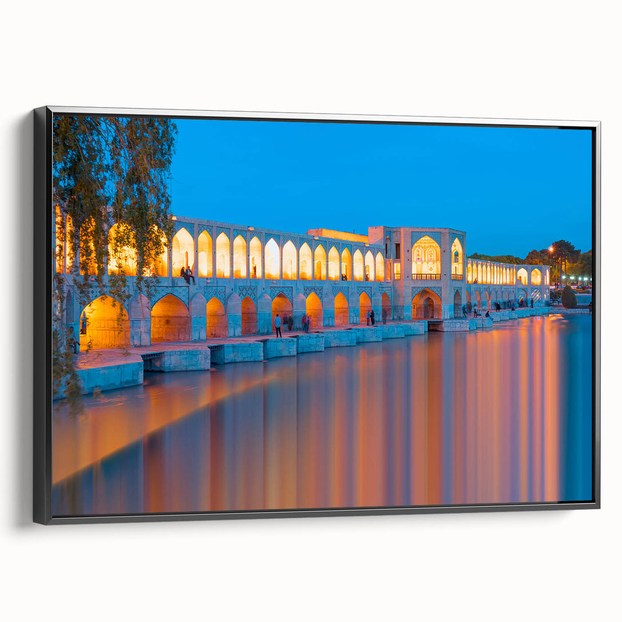 Black and white framed canvas of a vintage Middle Eastern landscape, ideal for bedroom wall decor.