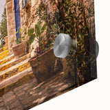 Large abstract wall art depicting the Jerusalem skyline in muted earth tones on acrylic glass, suitable for dining room art.